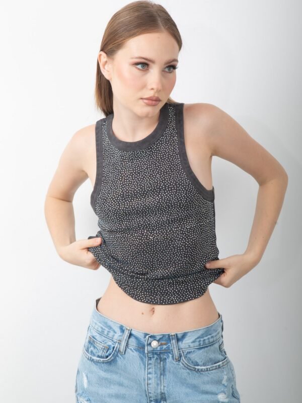 Yıkamalı Parlak Taş Detaylı Atlet Kolsuz Body