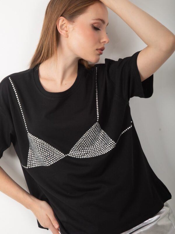 Parlak Taş Detaylı Pul Payet Oversize Tişört