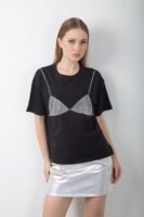 Parlak Taş Detaylı Pul Payet Oversize Tişört