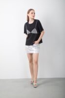 Parlak Taş Detaylı Pul Payet Oversize Tişört