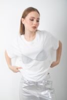 Parlak Taş Detaylı Pul Payet Oversize Tişört