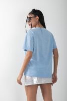 Mavi Yıkamalı Oversize Baskılı Tişört