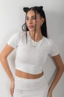 Taş Detaylı Uzun Yırtmaçlı Etek Crop Takım