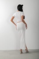 Taş Detaylı Uzun Yırtmaçlı Etek Crop Takım