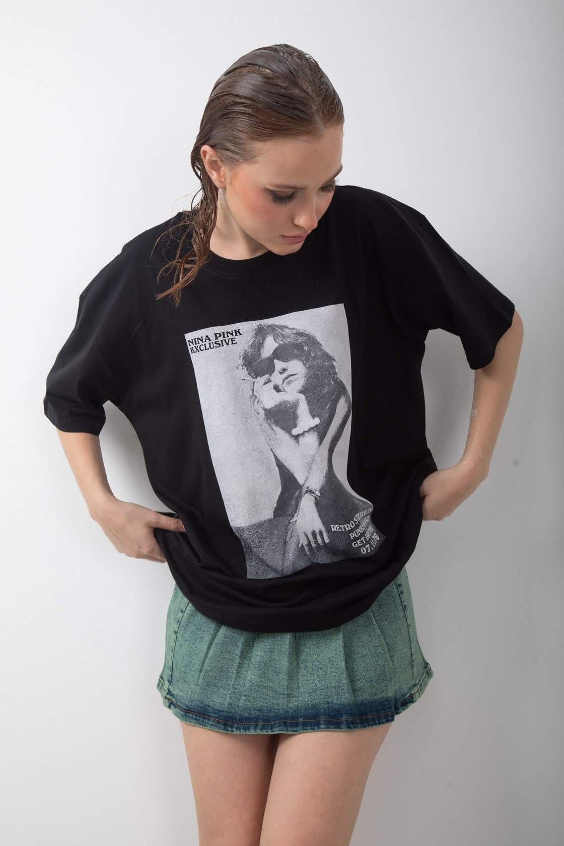 Punk Baskılı Oversize Tişört