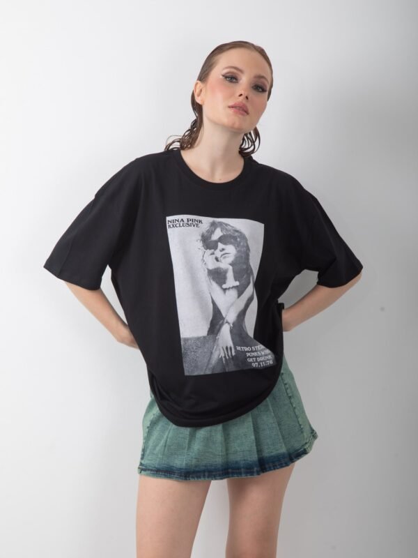 Punk Baskılı Oversize Tişört