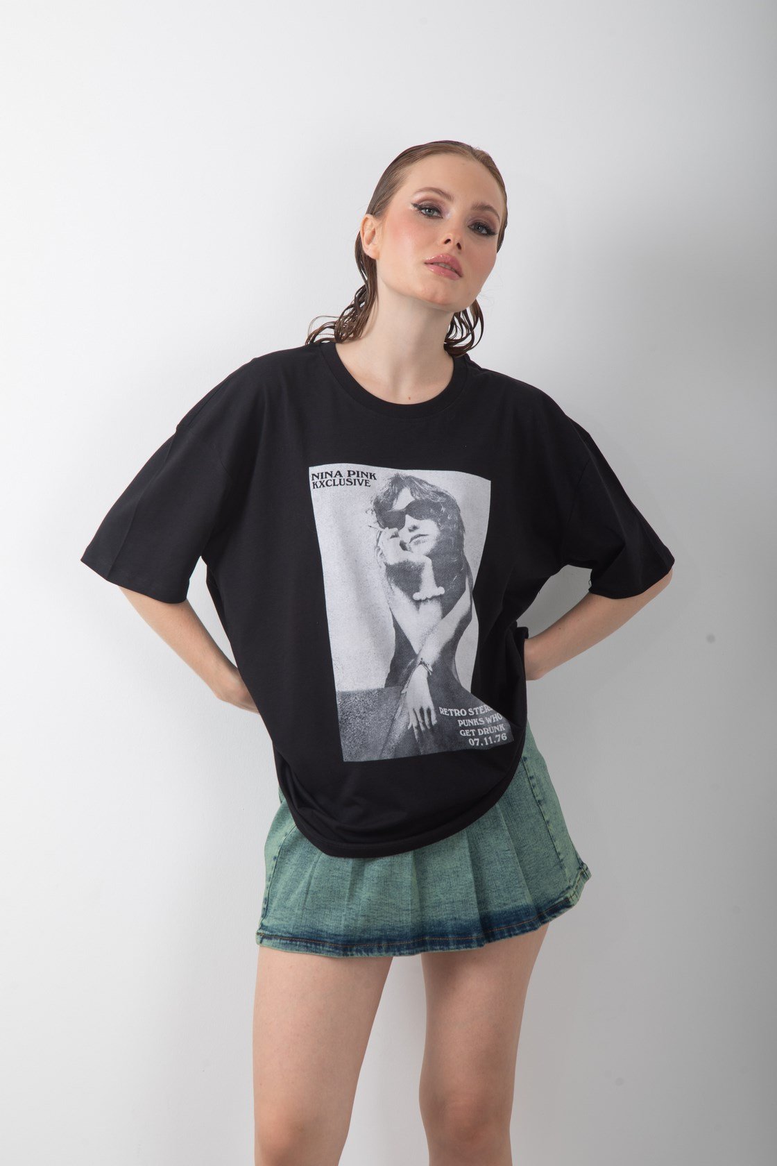 Punk Baskılı Oversize Tişört