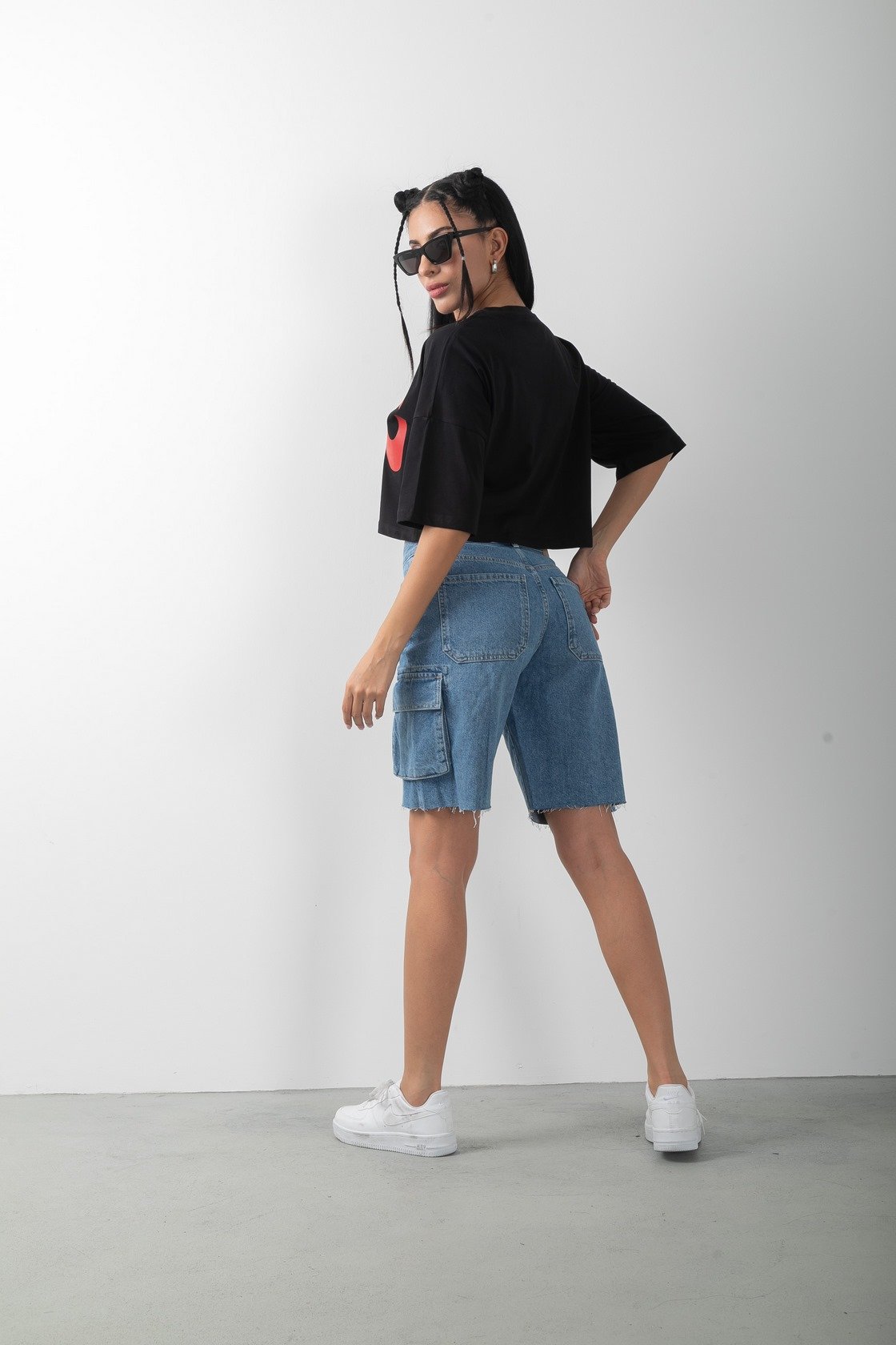 Love Baskılı Oversize Crop Tişört