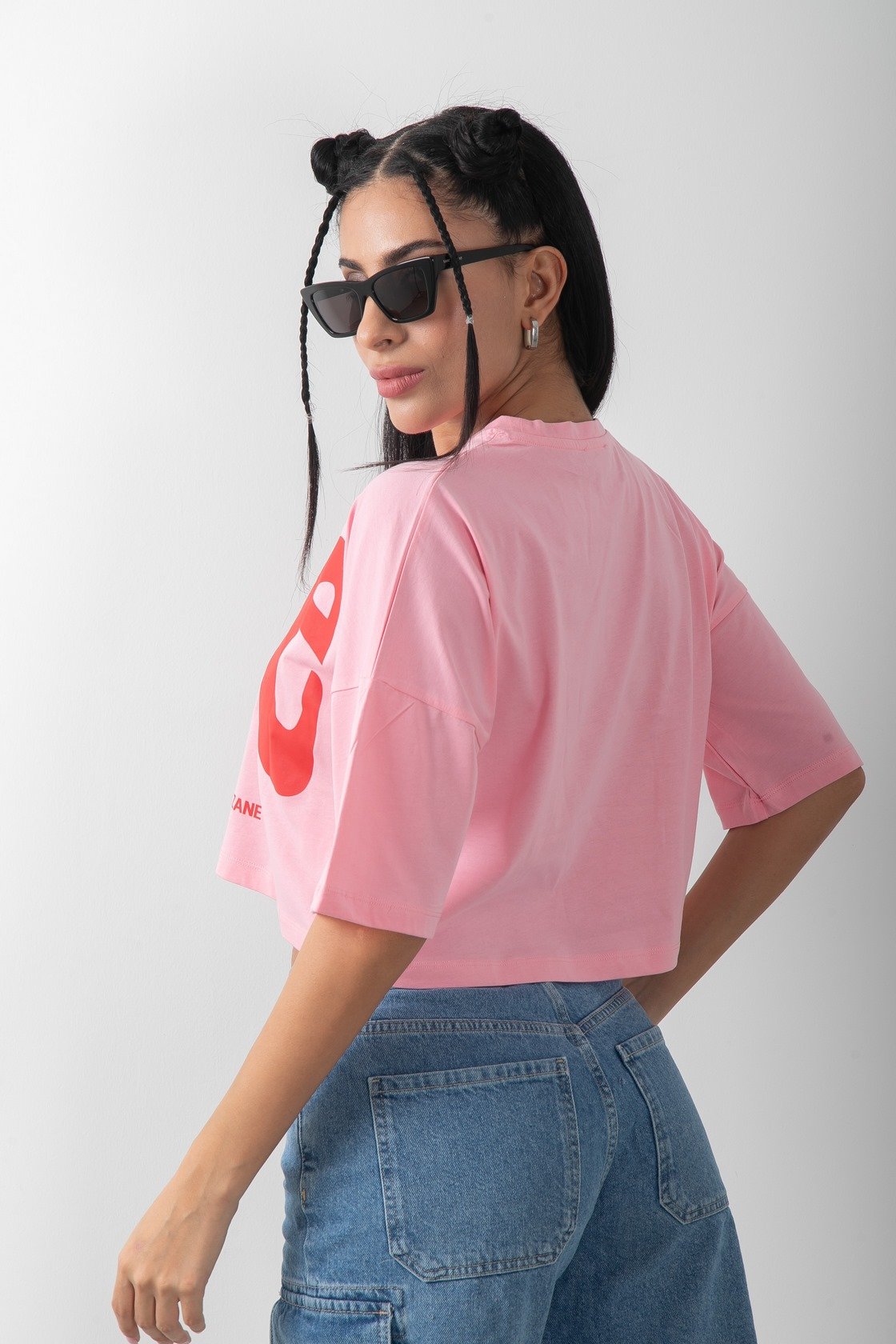 Love Baskılı Oversize Crop Tişört