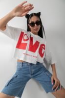 Love Baskılı Oversize Crop Tişört