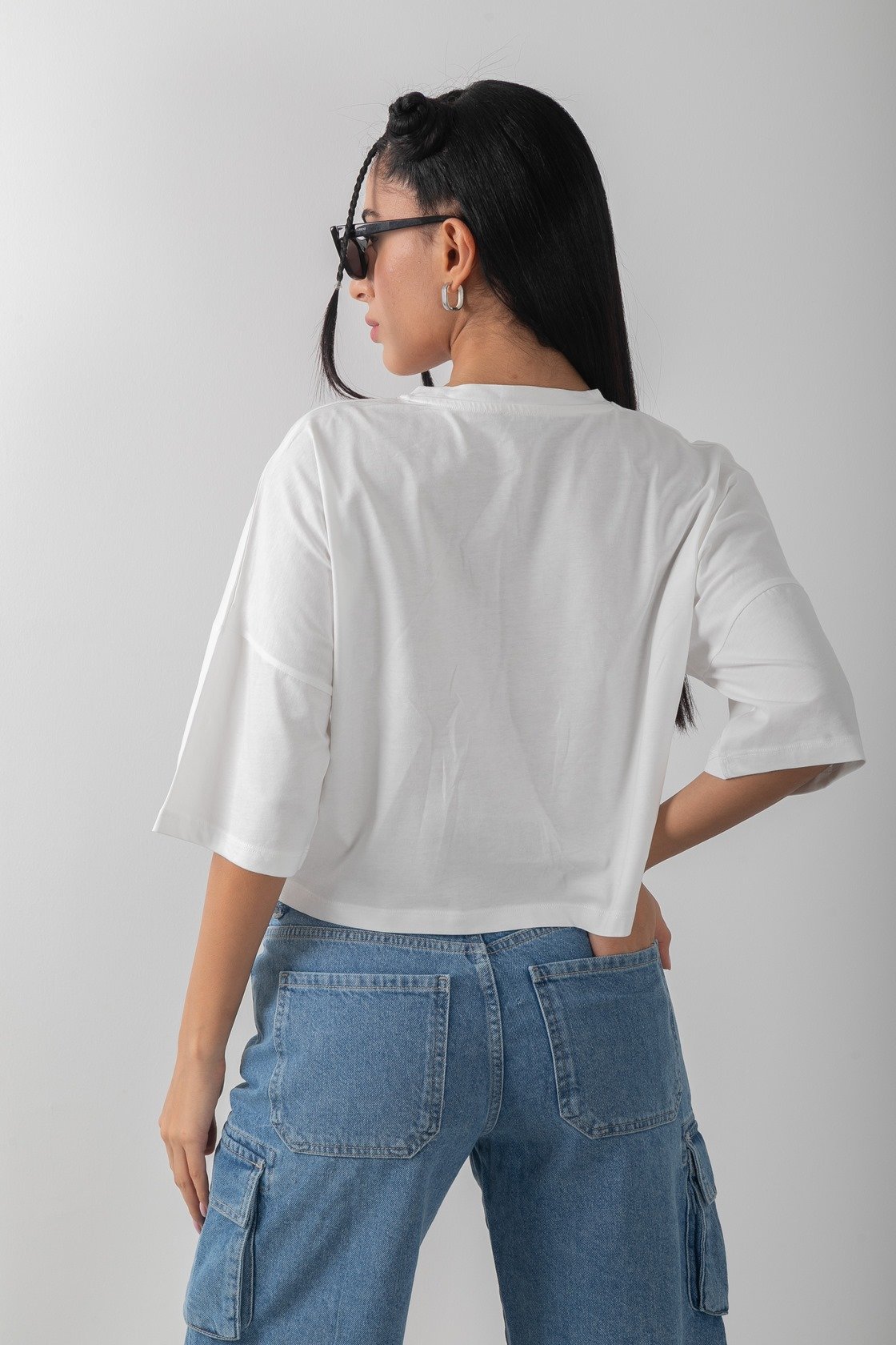 Love Baskılı Oversize Crop Tişört