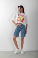 Baskılı Oversize Crop Kısa Kol Tişört