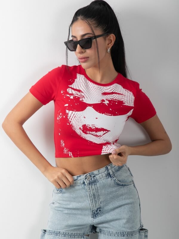 Baskılı Kısa Kol Crop Body