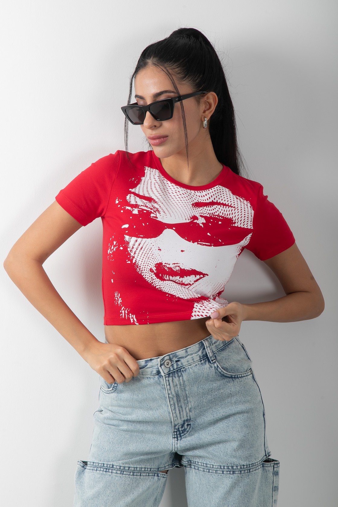 Baskılı Kısa Kol Crop Body