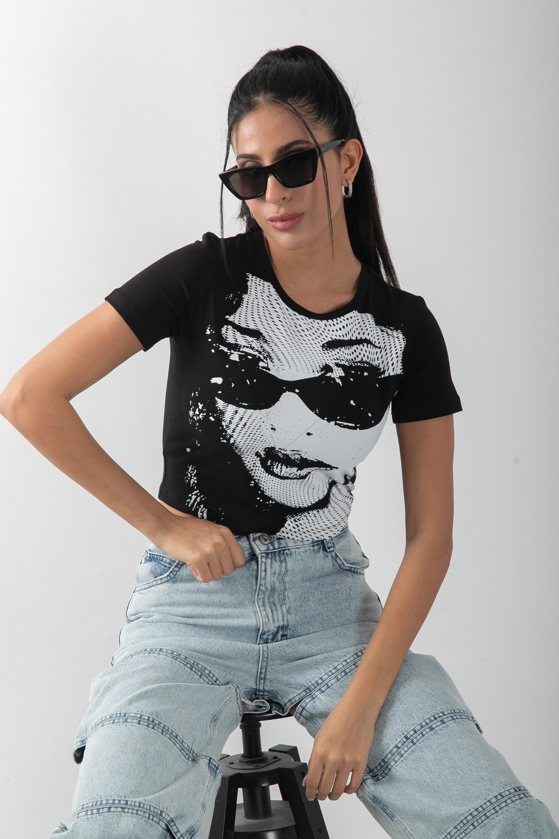 Baskılı Kısa Kol Crop Body