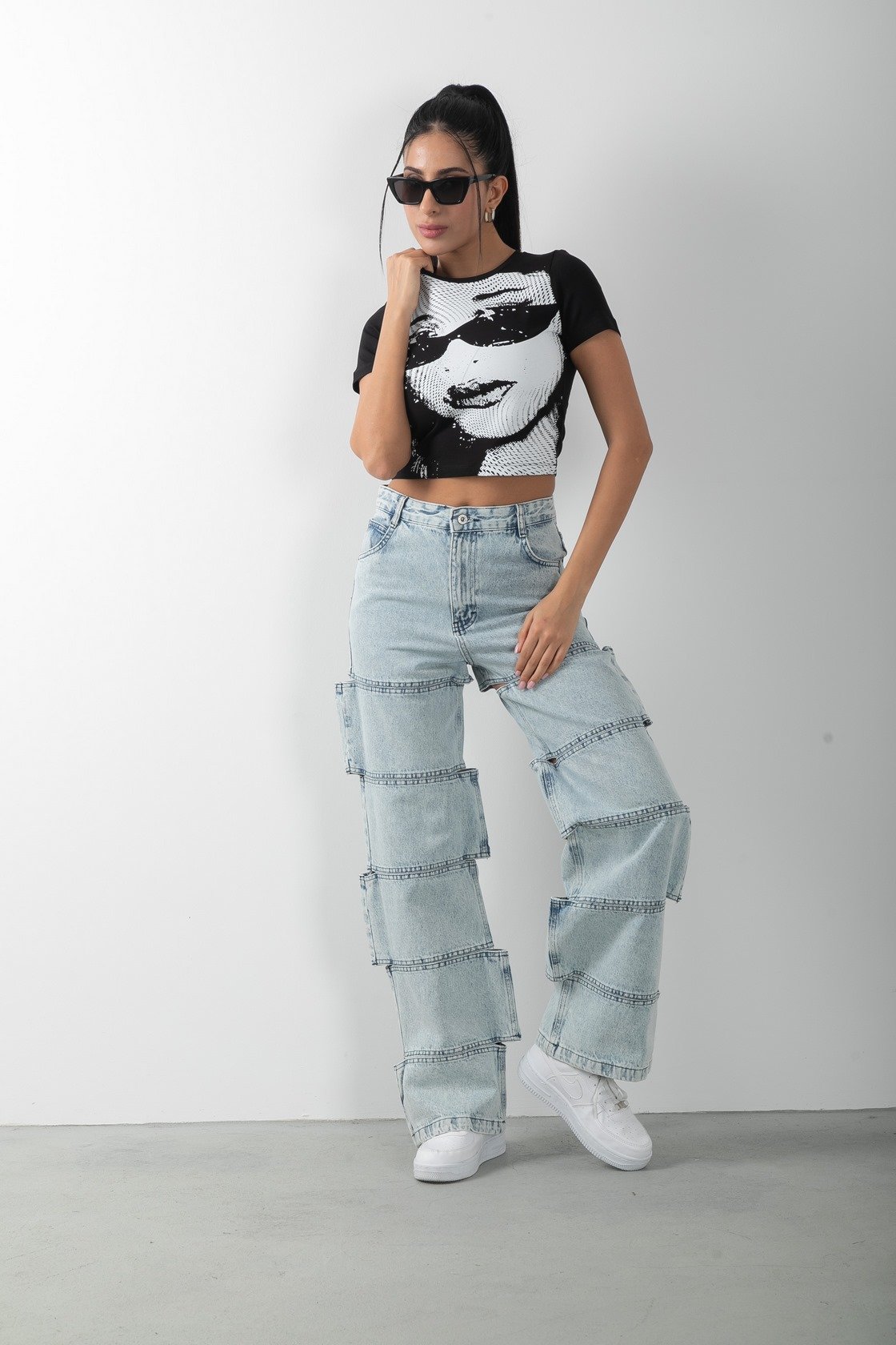 Baskılı Kısa Kol Crop Body