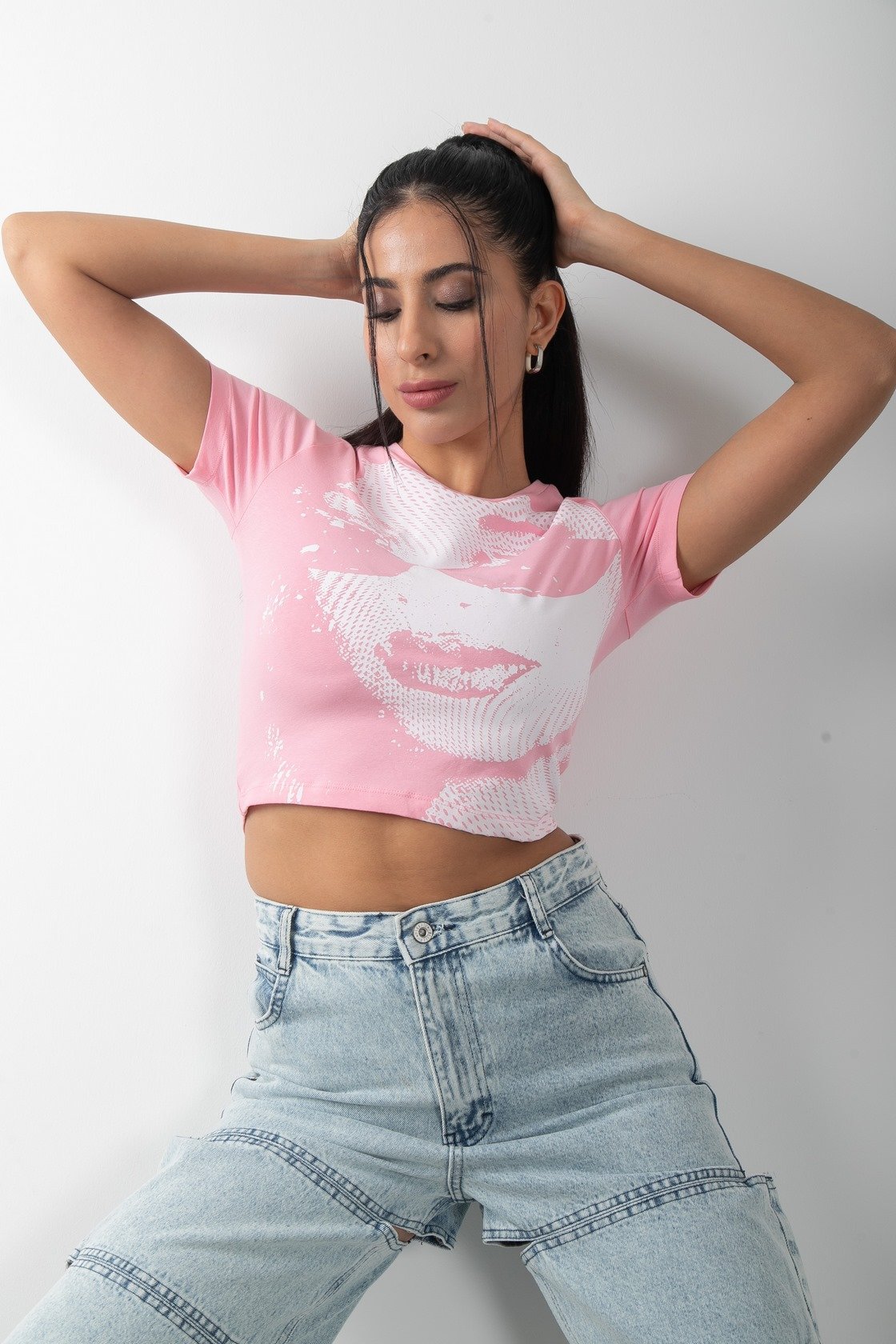 Baskılı Kısa Kol Crop Body