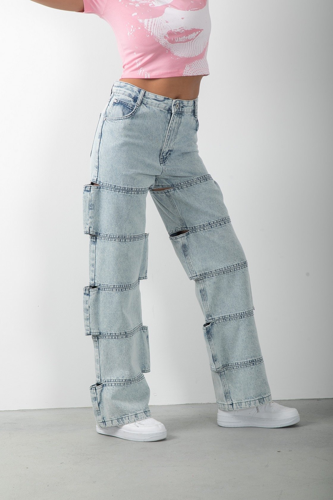 Cut Out Tasarım Kadın Jean Denim Pantolon