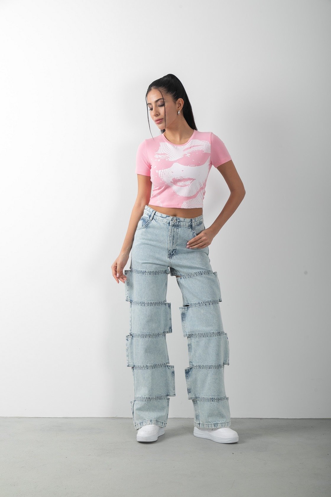 Baskılı Kısa Kol Crop Body