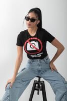 No Social Media Baskılı Crop Kısa Kol Body