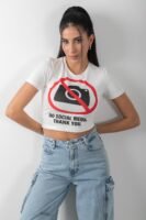 No Social Media Baskılı Crop Kısa Kol Body