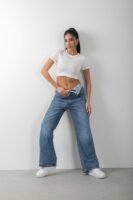 Çift Bel Tasarım Jean Denim Pantolon