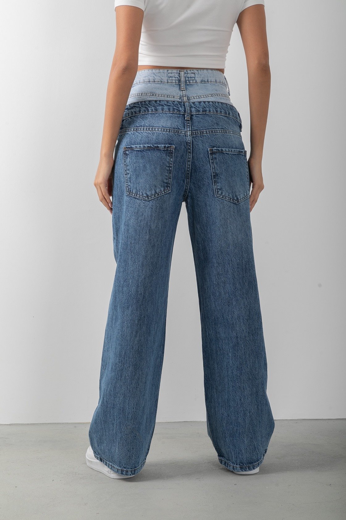 Çift Bel Tasarım Jean Denim Pantolon