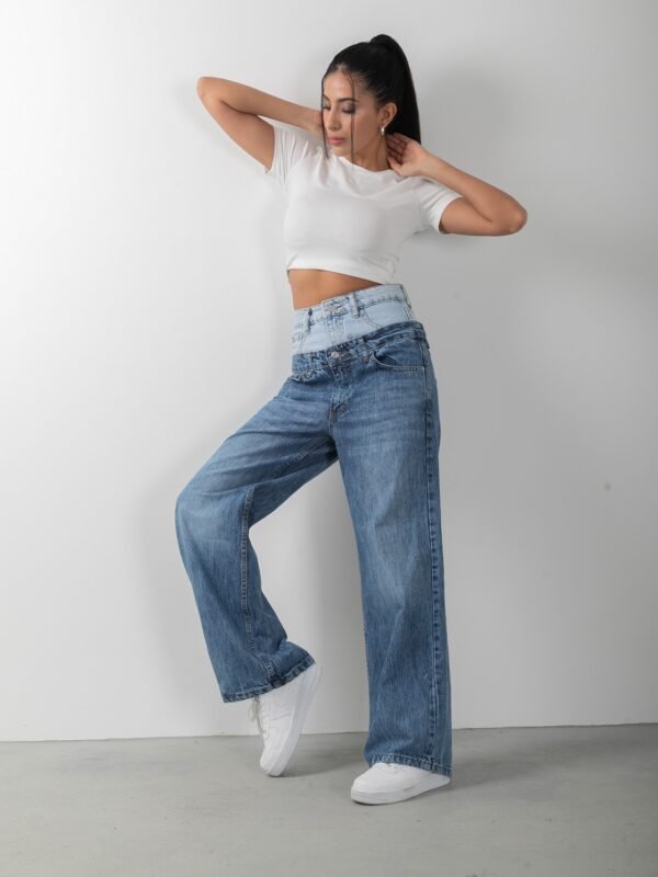 Çift Bel Tasarım Jean Denim Pantolon