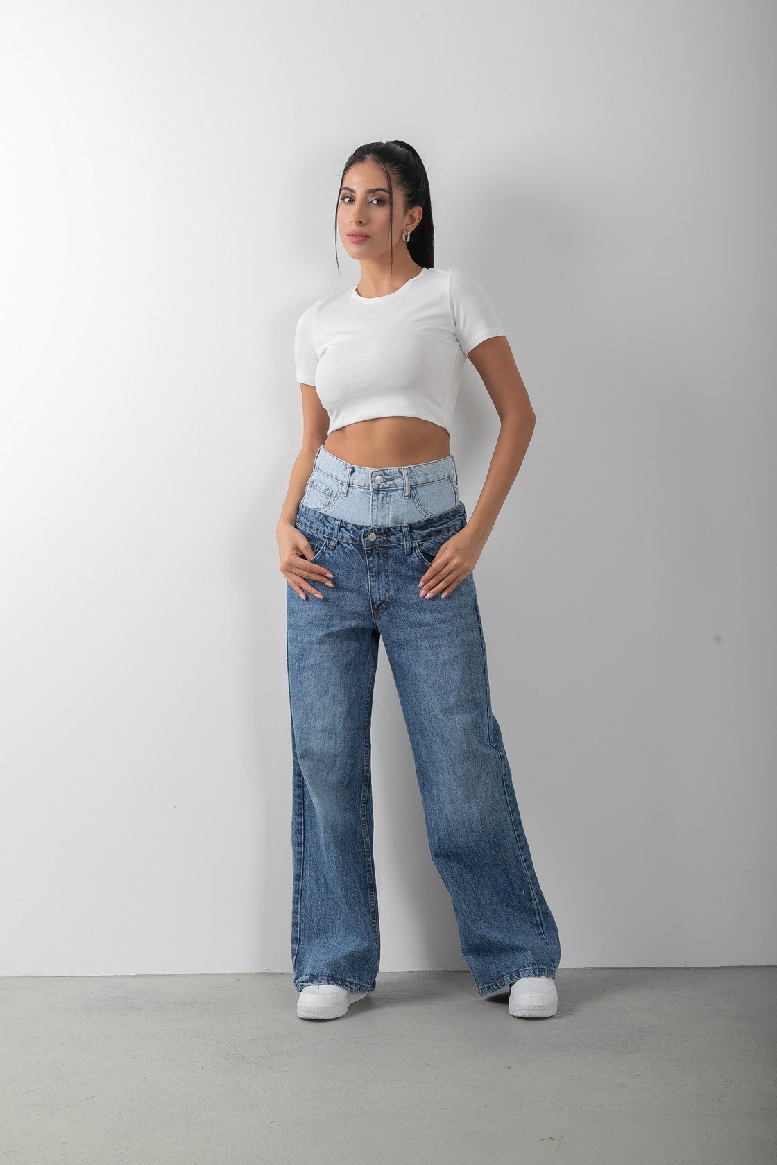 Çift Bel Tasarım Jean Denim Pantolon