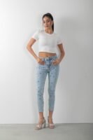 Renkli Taş Detaylı Skinny Denim Mavi Kot Pantolon