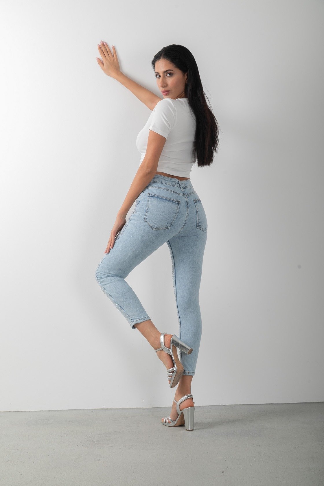 Taş Detaylı Skinny Denim Mavi Kot Pantolon