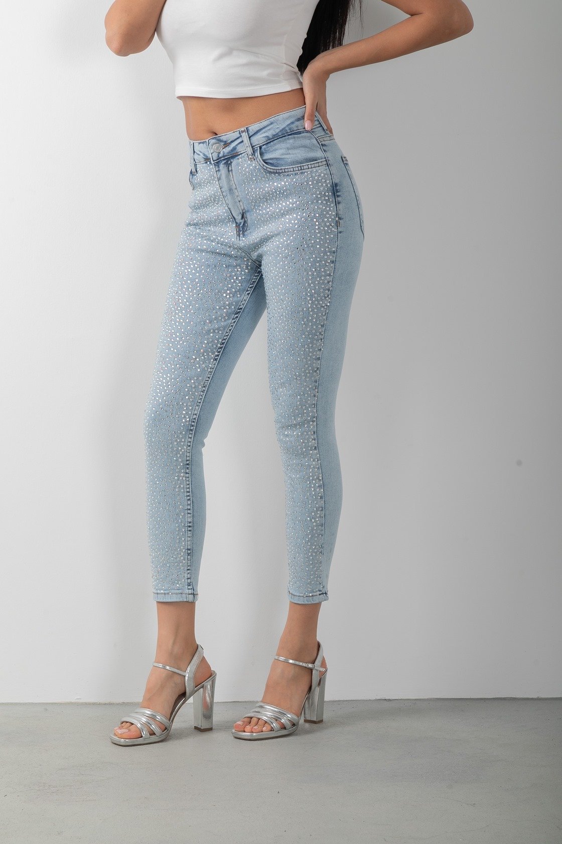 Taş Detaylı Skinny Denim Mavi Kot Pantolon