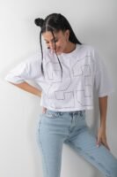 Taş Detaylı Oversize Crop Tişört