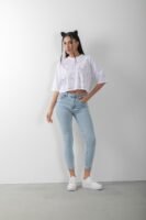 Taş Detaylı Oversize Crop Tişört