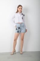 Baskılı Uzun Kol Crop Gömlek