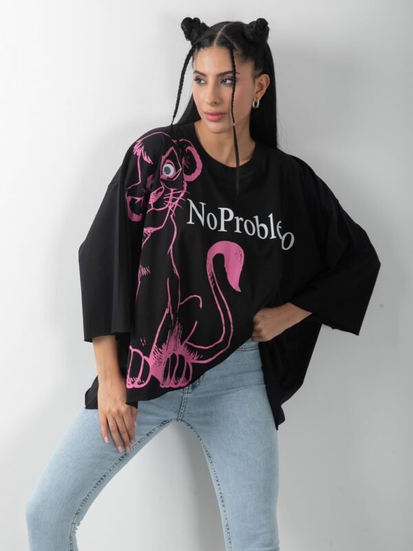 Mottolu Oversize Siyah No Problemo Tişört