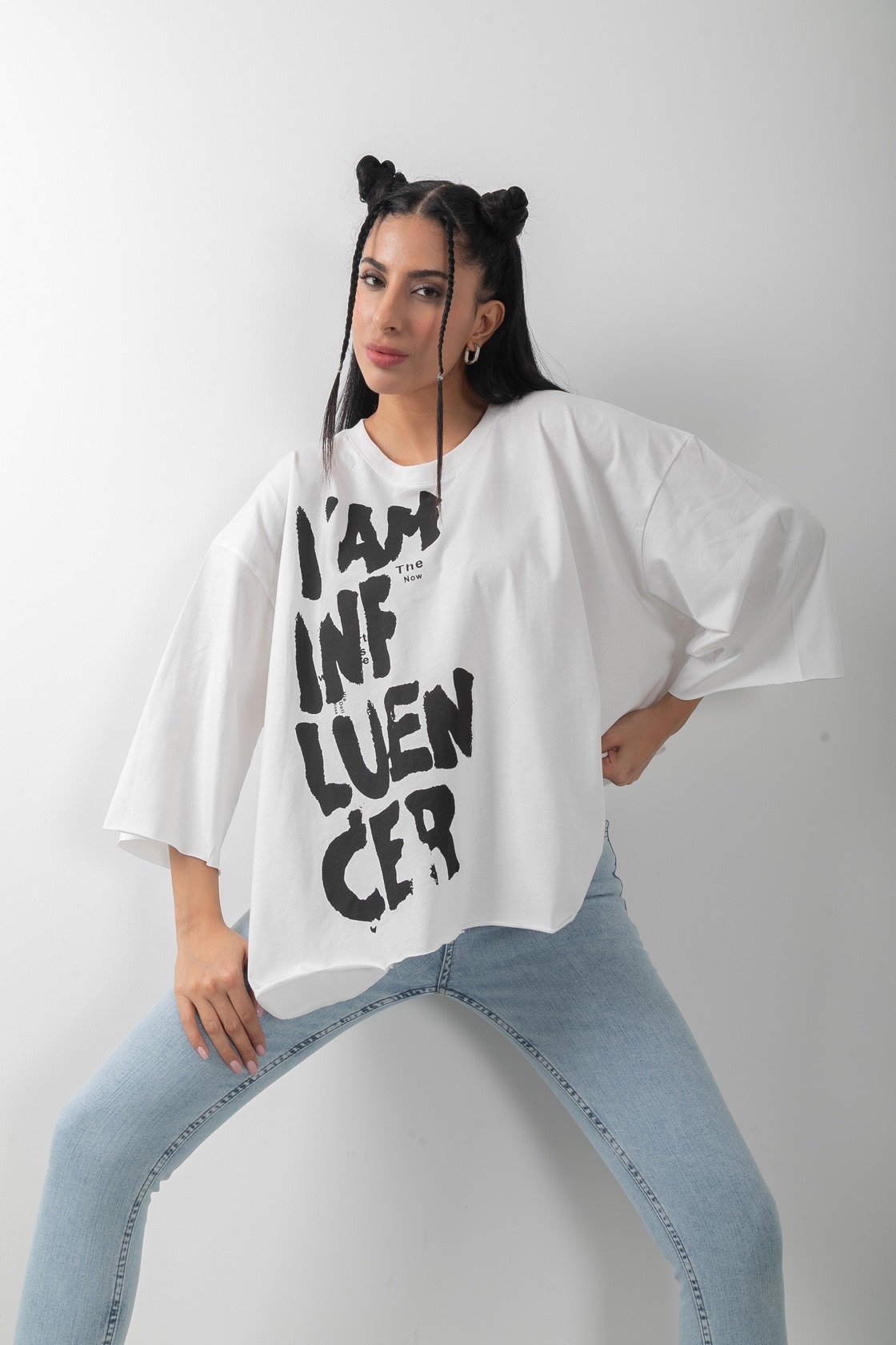 Influencer Baskılı Oversize Tişört