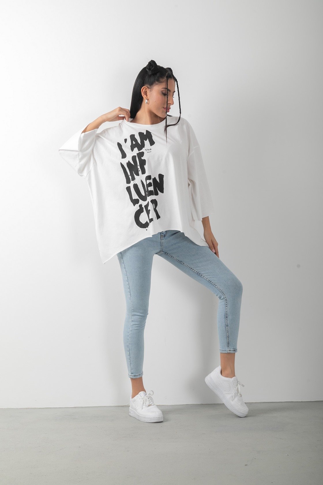 Influencer Baskılı Oversize Tişört