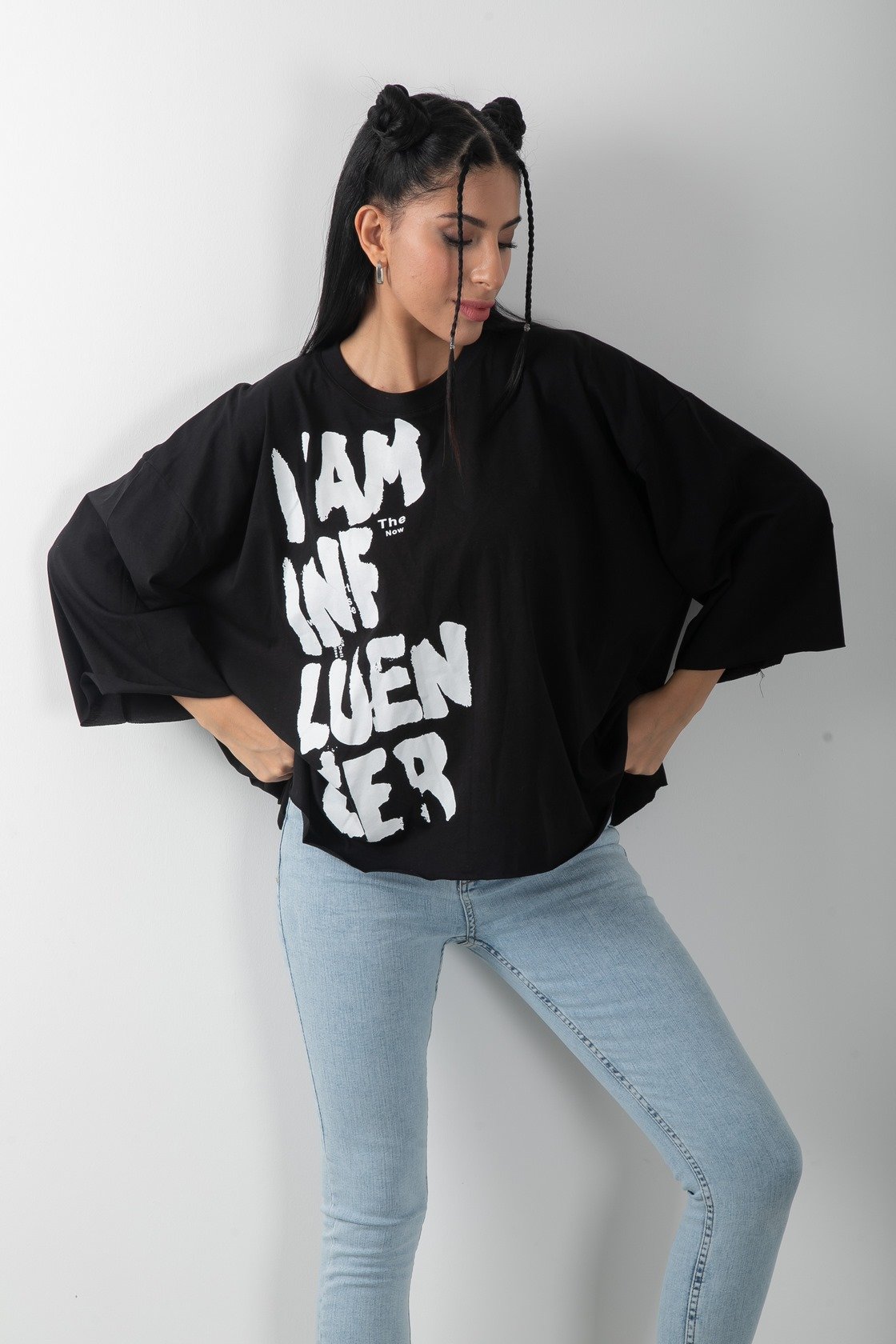 Influencer Baskılı Oversize Tişört