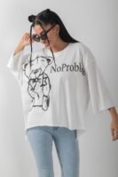 Oversize Ayıcık Baskılı No Problemo Tişört