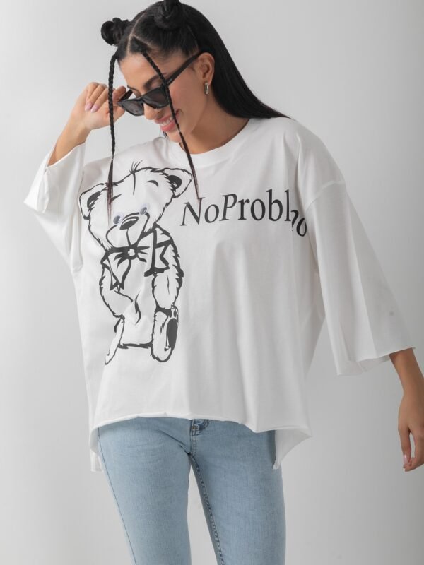 Oversize Ayıcık Baskılı No Problemo Tişört