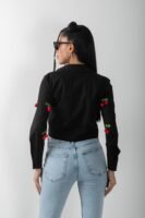 Kiraz Detaylı Uzun Kol Crop Gömlek