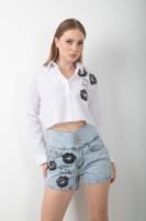 Baskılı Uzun Kol Crop Gömlek