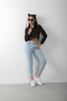 Kiraz Detaylı Uzun Kol Crop Gömlek