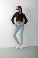 Kiraz Detaylı Uzun Kol Crop Gömlek