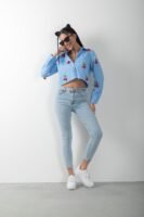 Kiraz Detaylı Uzun Kol Crop Gömlek