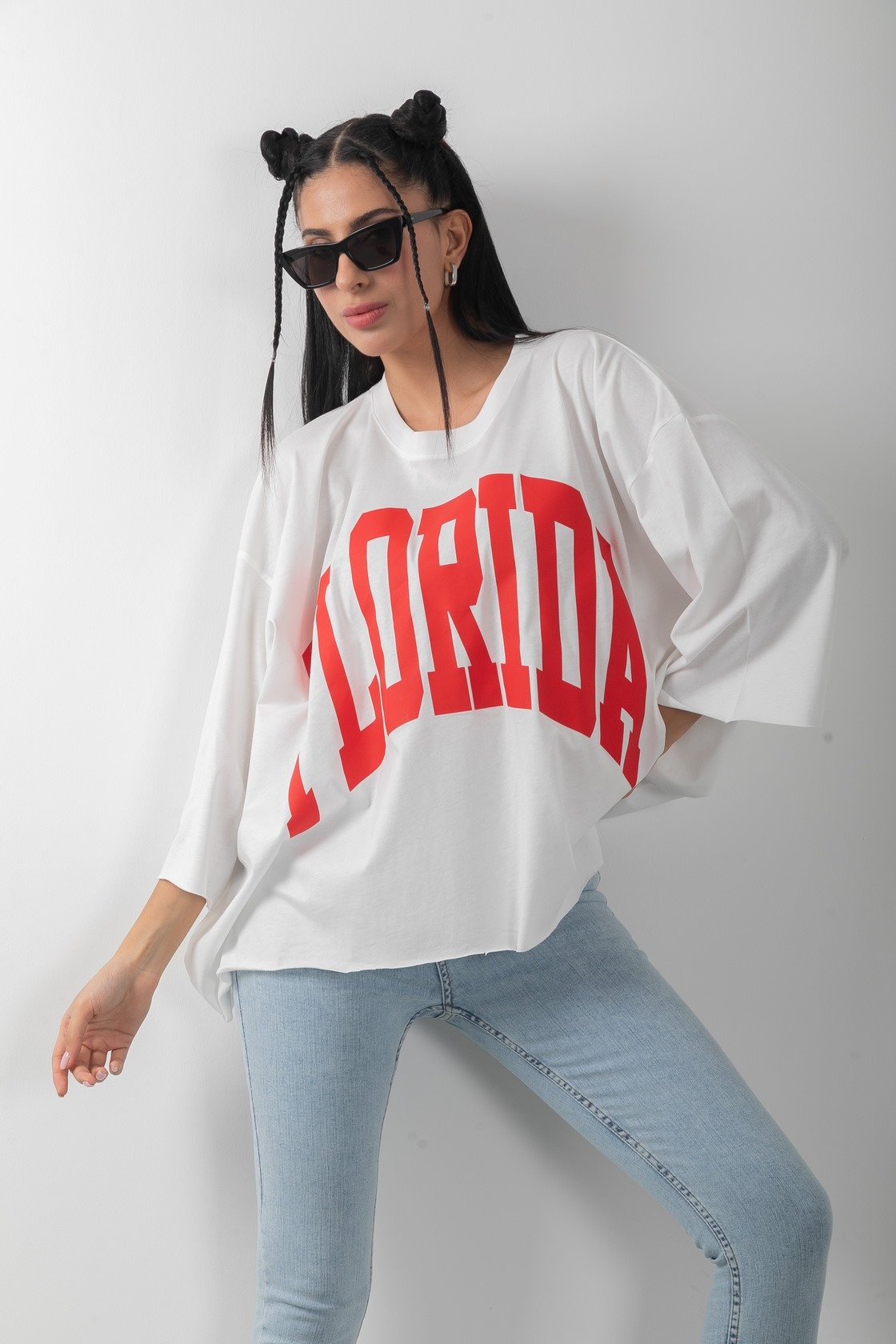 Florida Baskılı Varaklı Oversize Tişört