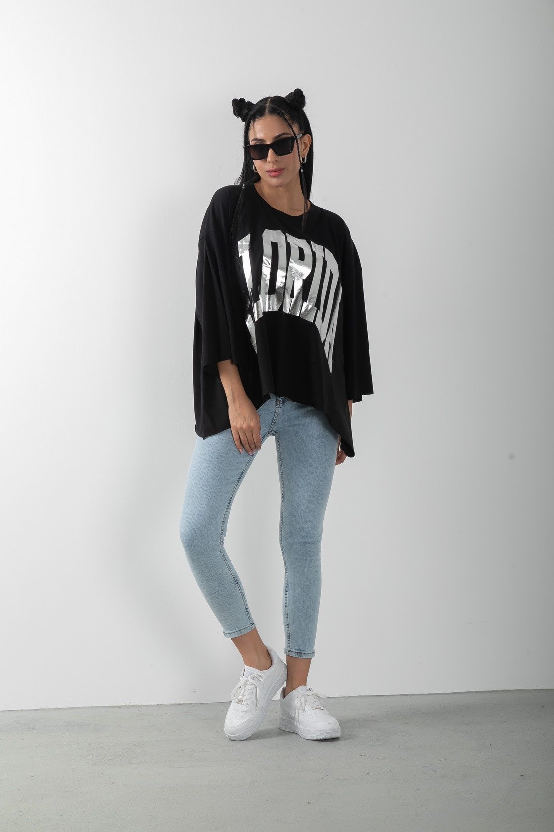 Florida Baskılı Varaklı Oversize Tişört