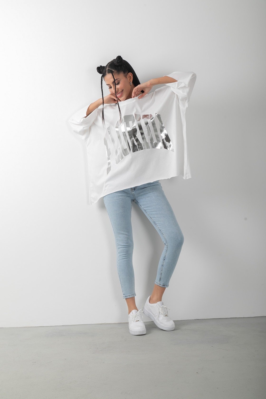 Florida Baskılı Varaklı Oversize Tişört