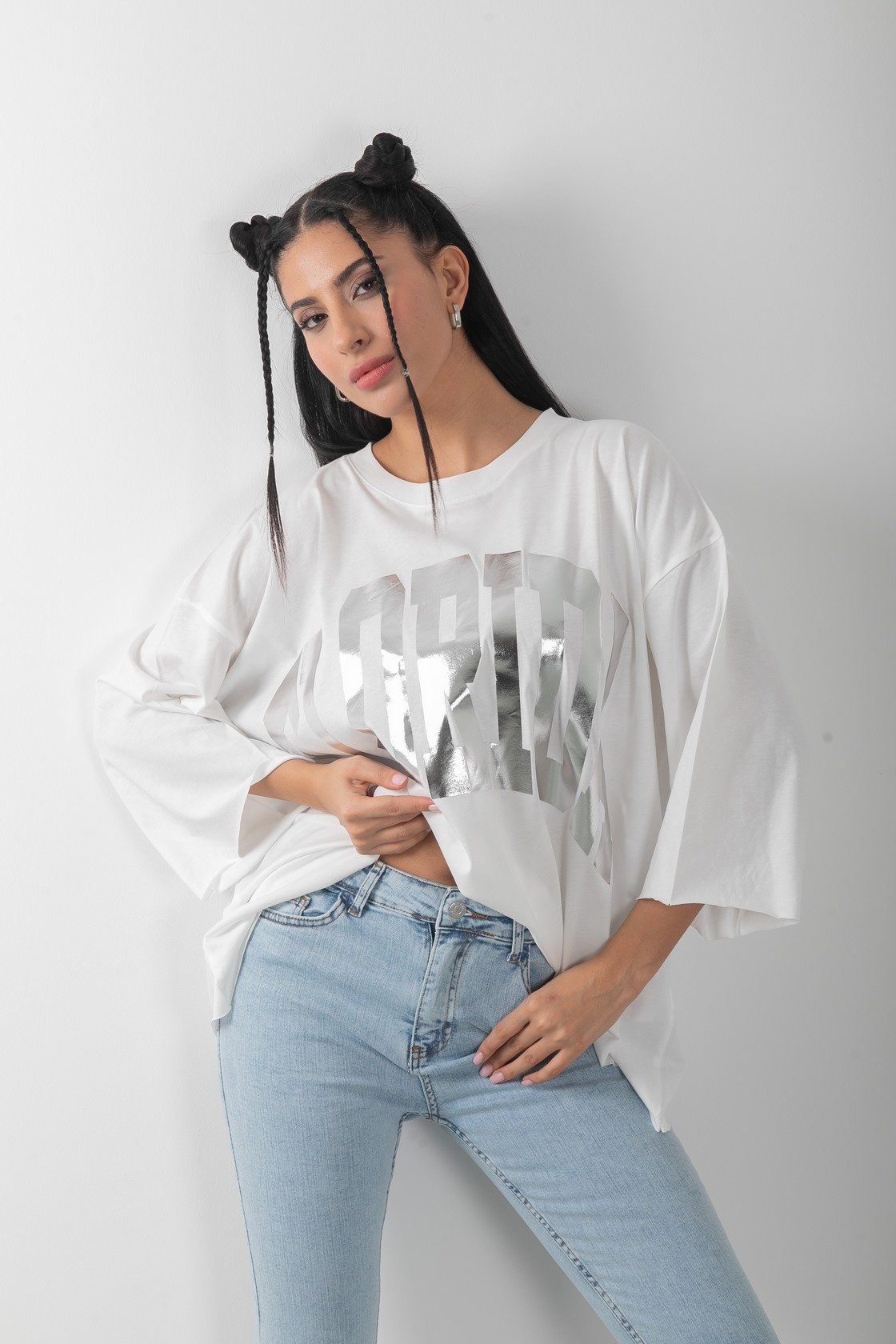 Florida Baskılı Varaklı Oversize Tişört